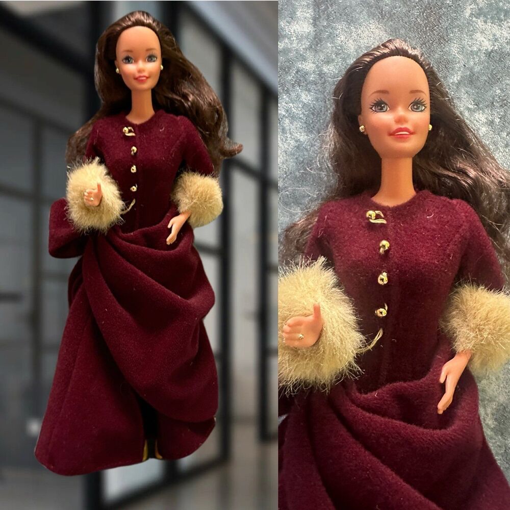 Vintage Barbie  Victorian Doll in Burgundy Dress with Fur Trim